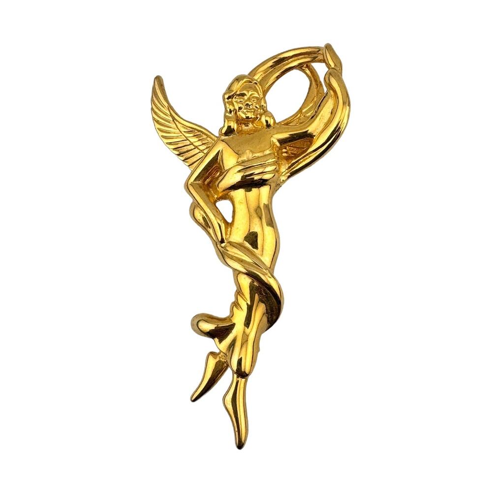 Vintage Lady Remington Figural Gold Tone Angel Brooch - Signed LR Rare